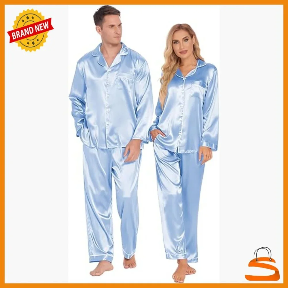 Silk Satin Pajama Set Long Sleeve Button Down Lounge Wear